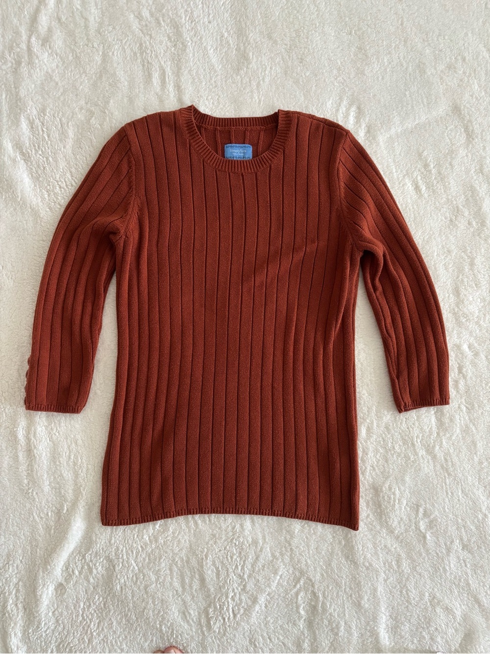 Simply Vera Vera Wang Ribbed Knit Sweater Rust Brown Sz S 3/4 Sleeve Button Cuff